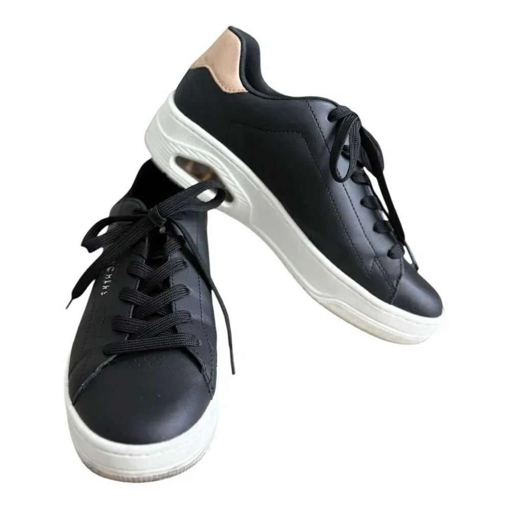 Sketchers Uno Court Courted Air Sneakers Size 8.5 Black Leather with Gold trim
